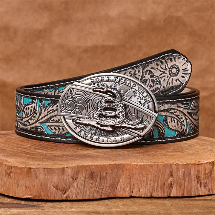 Ceinture en cuir pour homme avec couteau pliant caché Black Mamba - Mamba noir - Ceinture fleurie grise - 42 - image 10