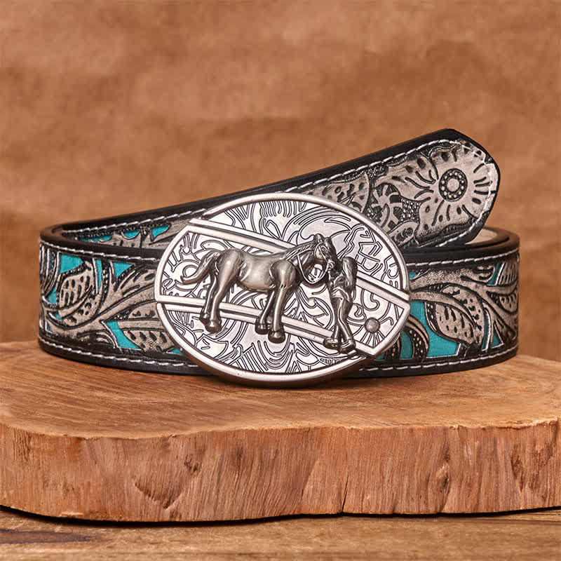 Ceinture en cuir pour homme avec couteau pliant caché style cowgirl - Cow-girl - Ceinture fleurie grise - 42 - image 10