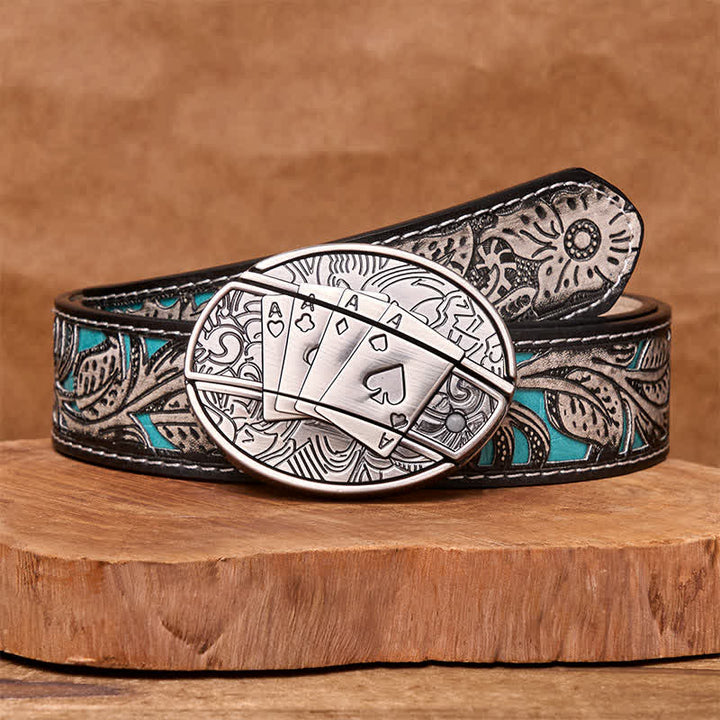 Ceinture en cuir pour homme avec couteau pliant caché Poker 4 Ace - Poker 4 As - Ceinture fleurie grise - 42 - image 10