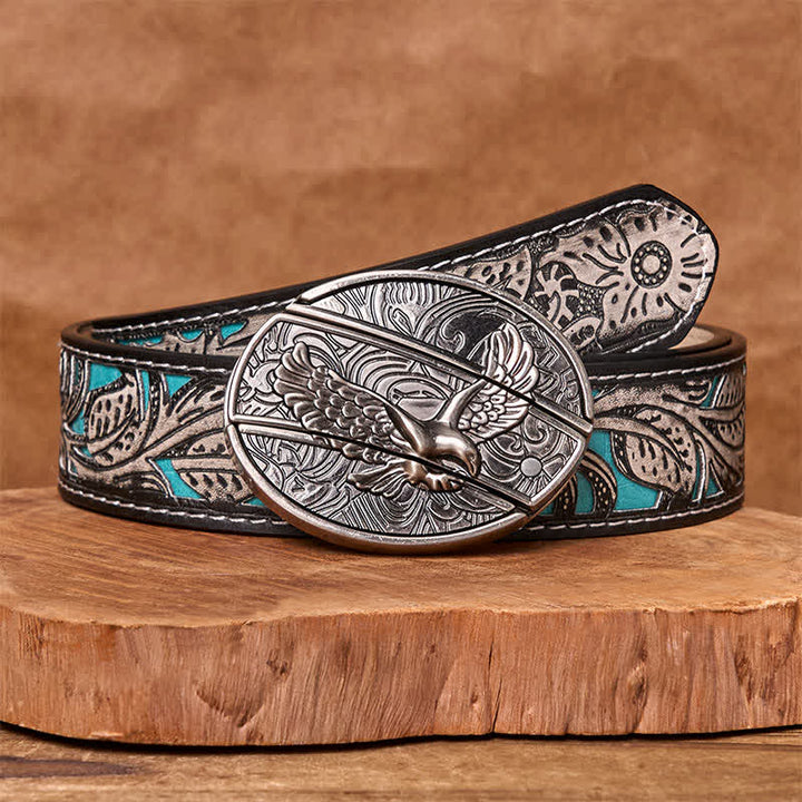 Ceinture en cuir pour homme avec couteau pliant caché Soaring Eagle - Aigle planant - Ceinture fleurie grise - 42 - image 12