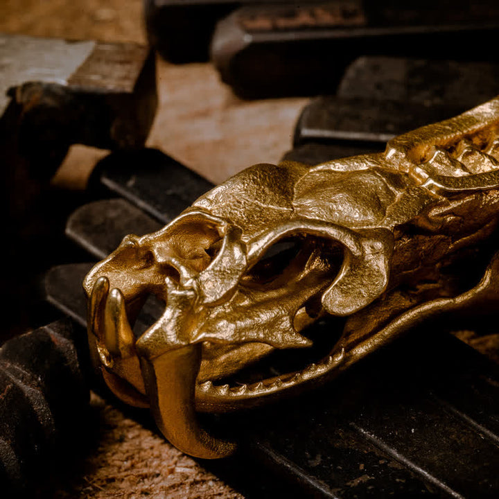 Porte-clés en laiton avec tête de mort et queue de serpent à sonnette - Laiton - image 0