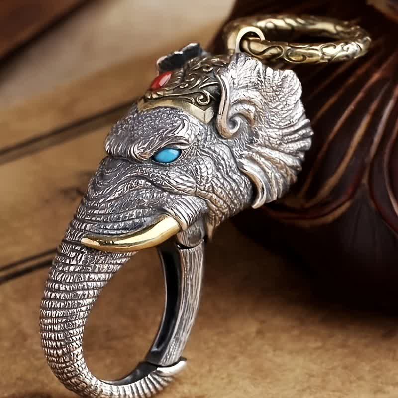 Porte-clés tête d'éléphant sculpté à la main - image 1