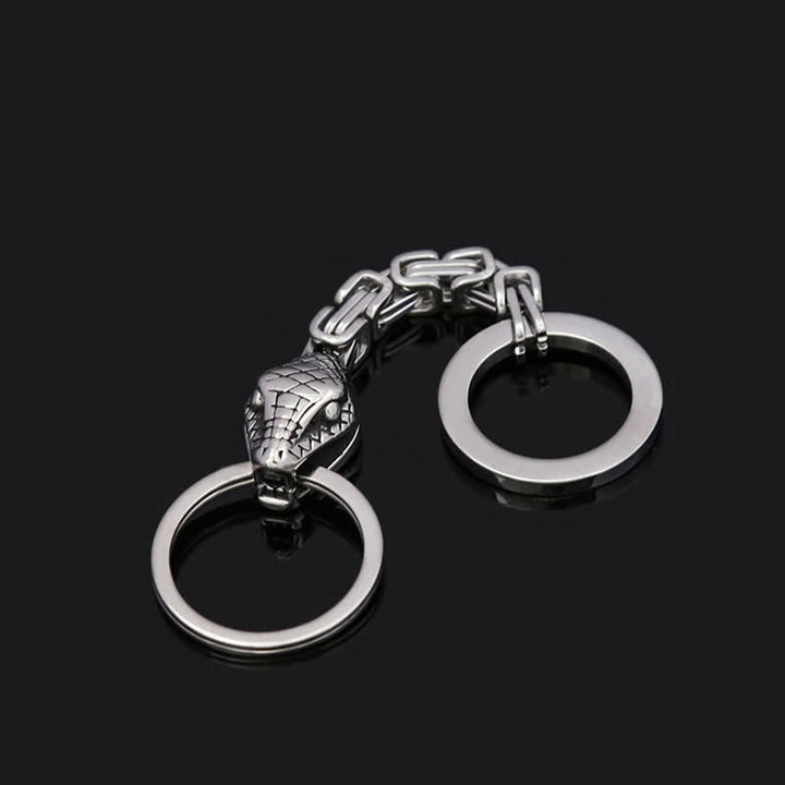 Porte-clés serpent en argent antique de style viking nordique - Argent antique - image 0