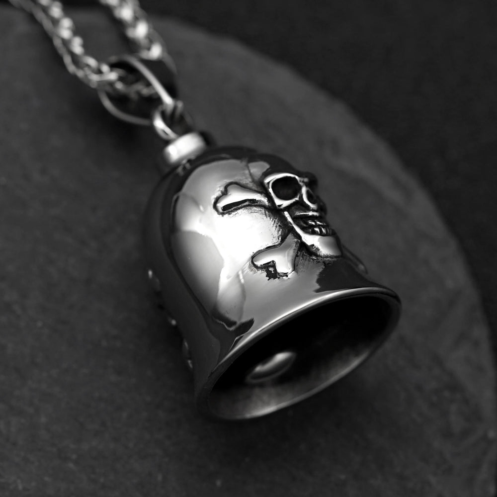 Porte-clés clochette crâne viking en argent - image 1