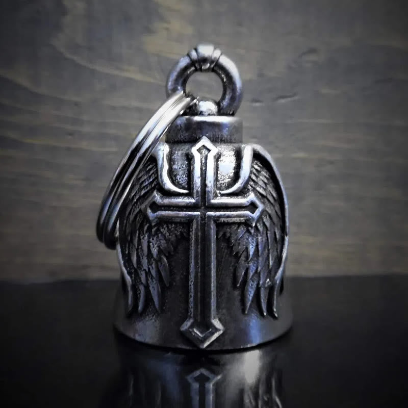 Porte-clés clochette en argent avec croix et ailes de Viking - image 2