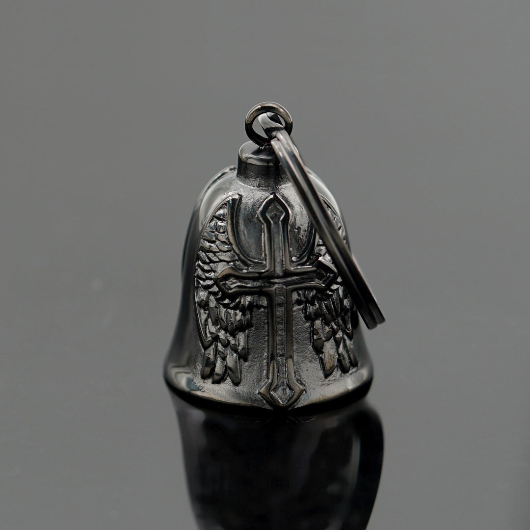 Porte-clés clochette en argent avec croix et ailes de Viking - image 0