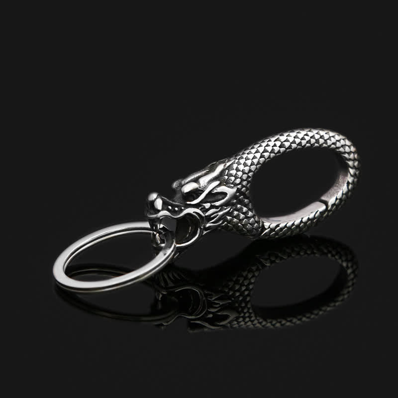 Porte-clés délicat en argent antique avec tête de dragon - Argent antique - image 0