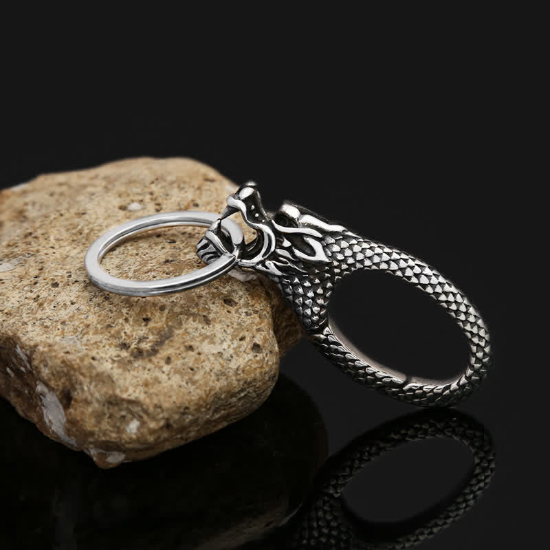 Porte-clés délicat en argent antique avec tête de dragon - image 3