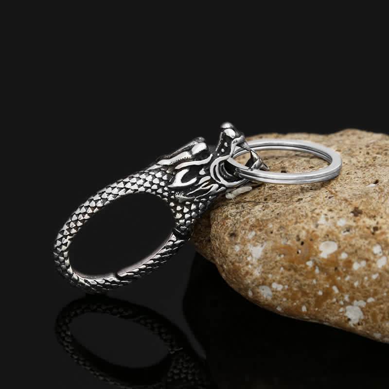 Porte-clés délicat en argent antique avec tête de dragon - image 2