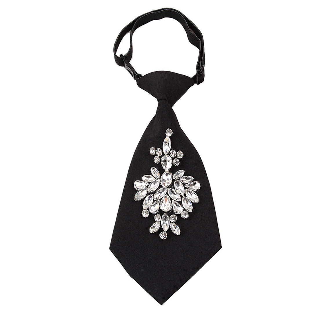 Cravate courte pré-nouée noire ajustable avec strass pour femme - Noir - image 0