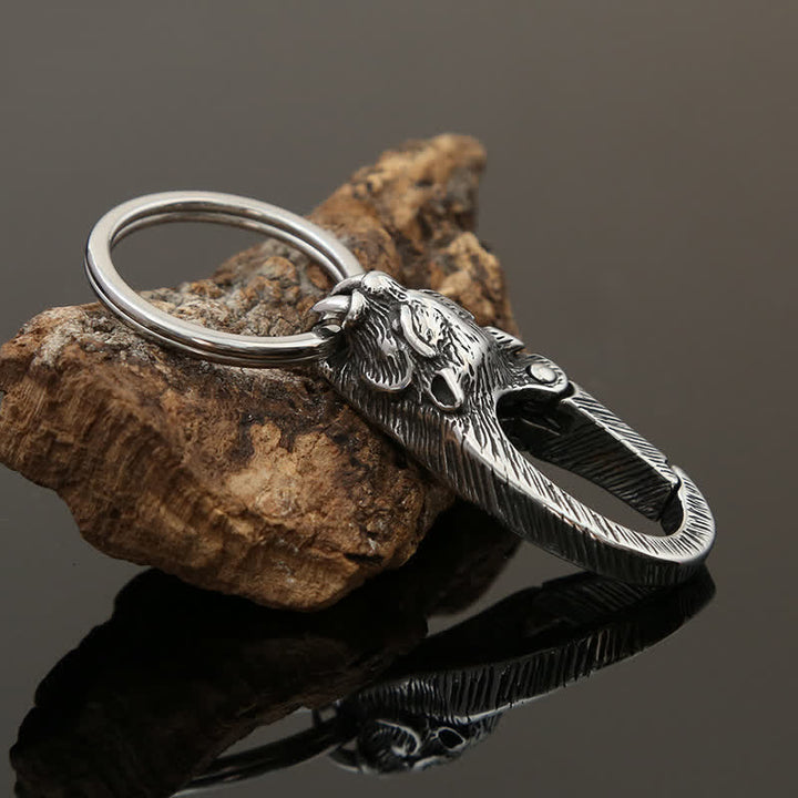 Porte-clés tête de panthère Viking en acier inoxydable - Argent antique - image 0