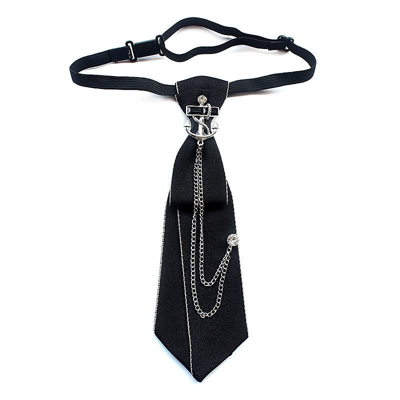 Cravate unisexe pré-nouée avec motif ancre de navire et bande réglable - Noir - image 5