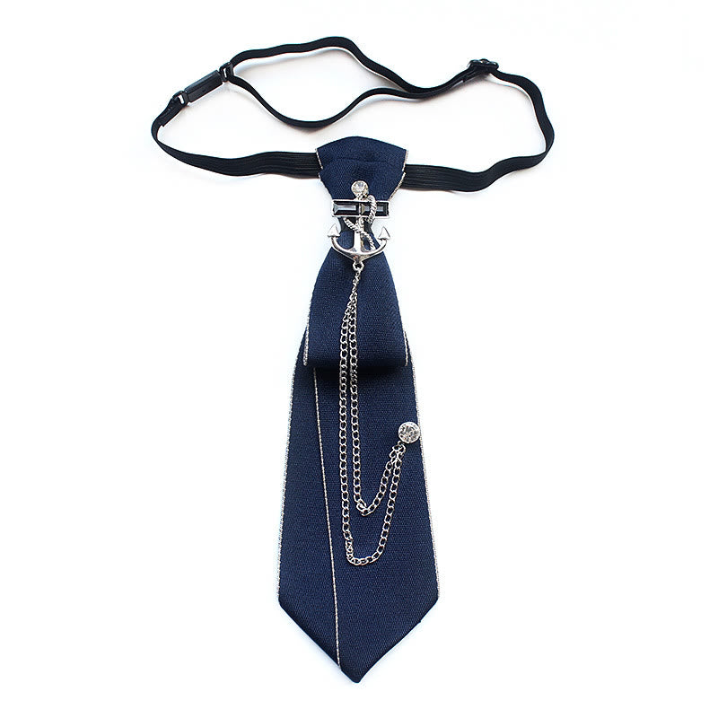 Cravate unisexe pré-nouée avec motif ancre de navire et bande réglable - Bleu - image 3