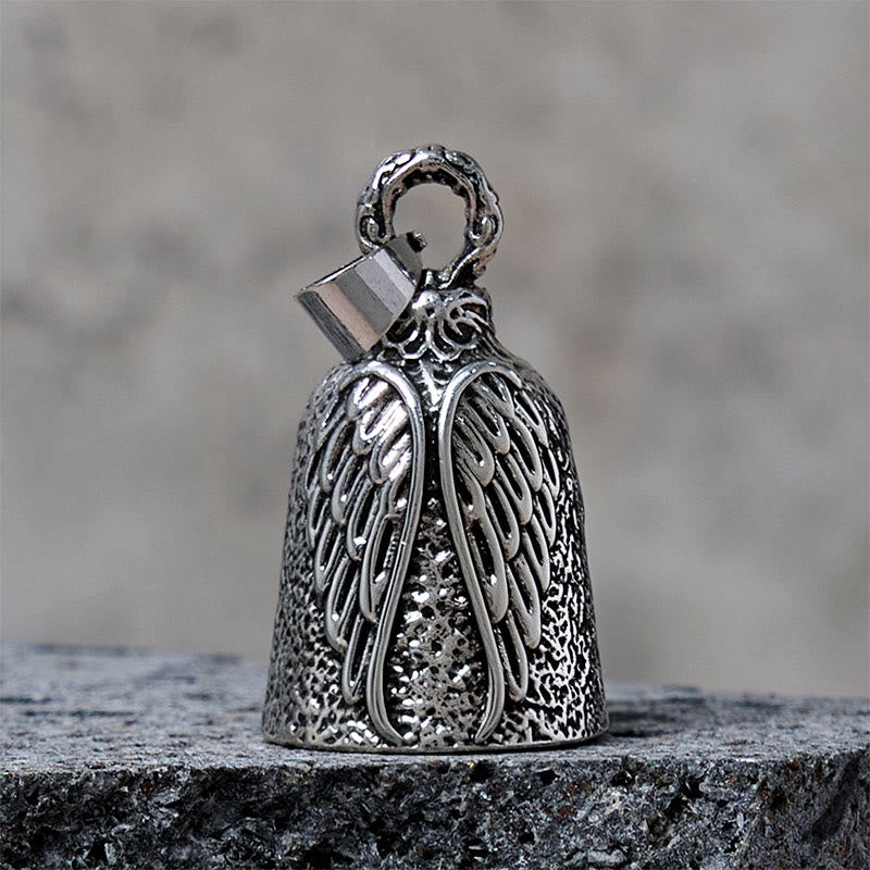 Porte-clés cloche de moto vintage en forme d'aile d'ange - Argent - Pendentif - image 1