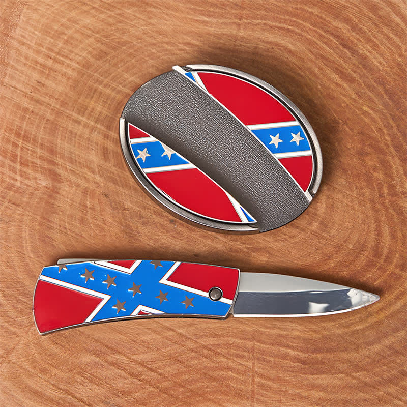 Ceinture en cuir avec boucle de couteau cachée et drapeau confédéré rouge et bleu - image 1