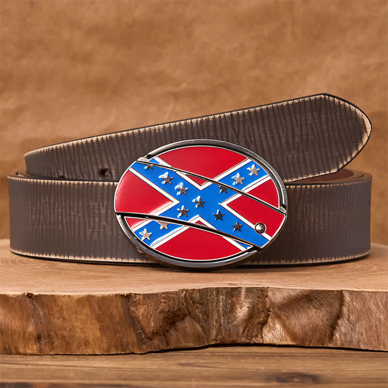 Ceinture en cuir avec boucle de couteau cachée et drapeau confédéré rouge et bleu - Ceinture marron vieillie - 42 - image 7