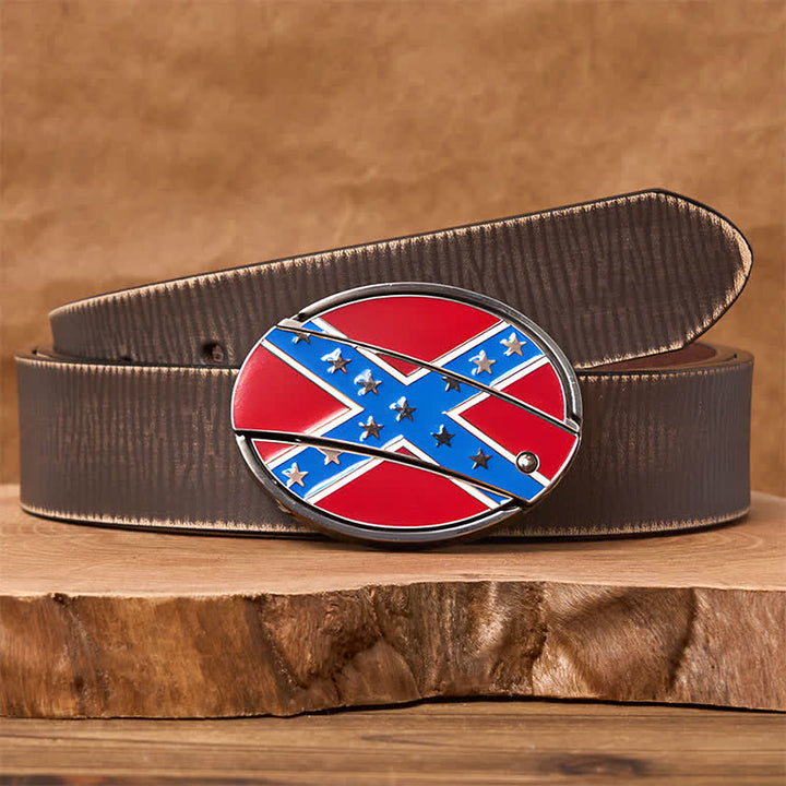 Ceinture en cuir avec boucle de couteau cachée et drapeau confédéré rouge et bleu - Ceinture marron vieillie - 42 - image 7