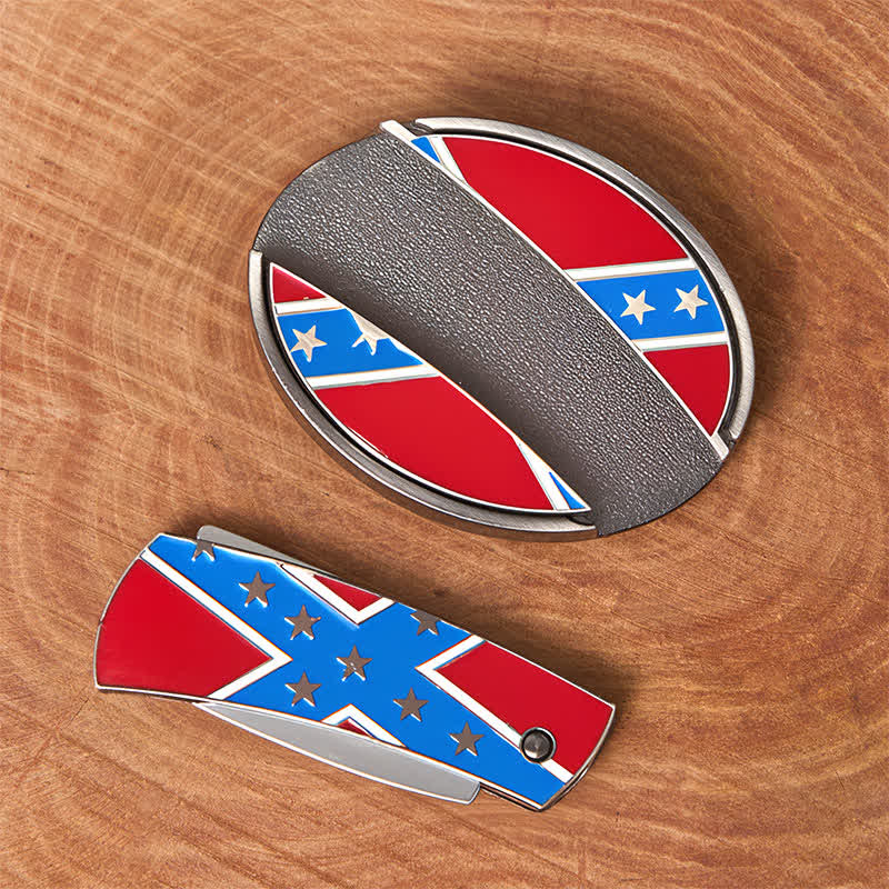 Ceinture en cuir avec boucle de couteau cachée et drapeau confédéré rouge et bleu - image 3