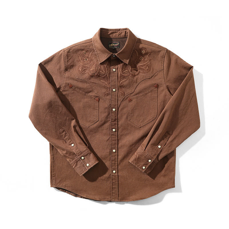 Chemise de cowboy western vintage à motifs floraux et rivets en fer à cheval - Café - 3XL - image 1