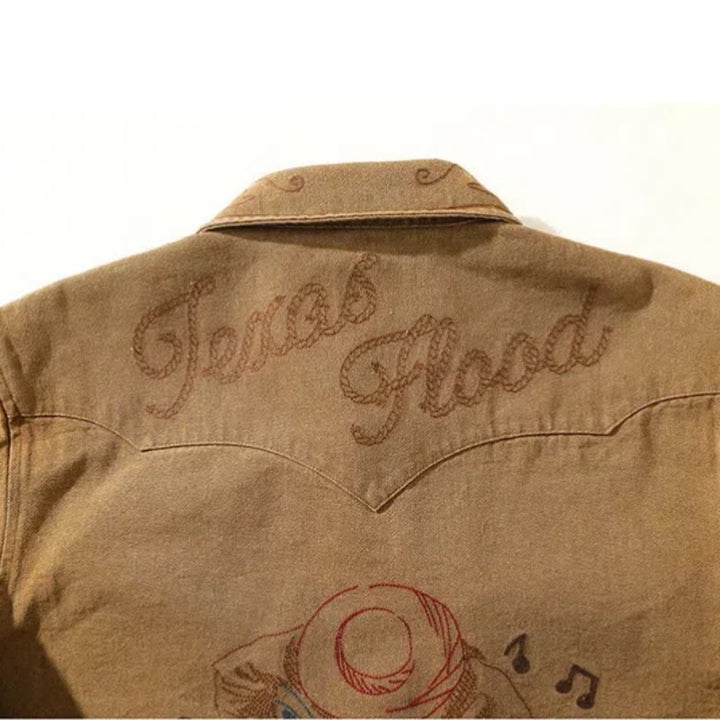 Chemise de cowboy western brodée avec notes de musique et guitare vintage - image 4