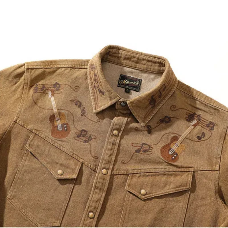 Chemise de cowboy western brodée avec notes de musique et guitare vintage - image 3