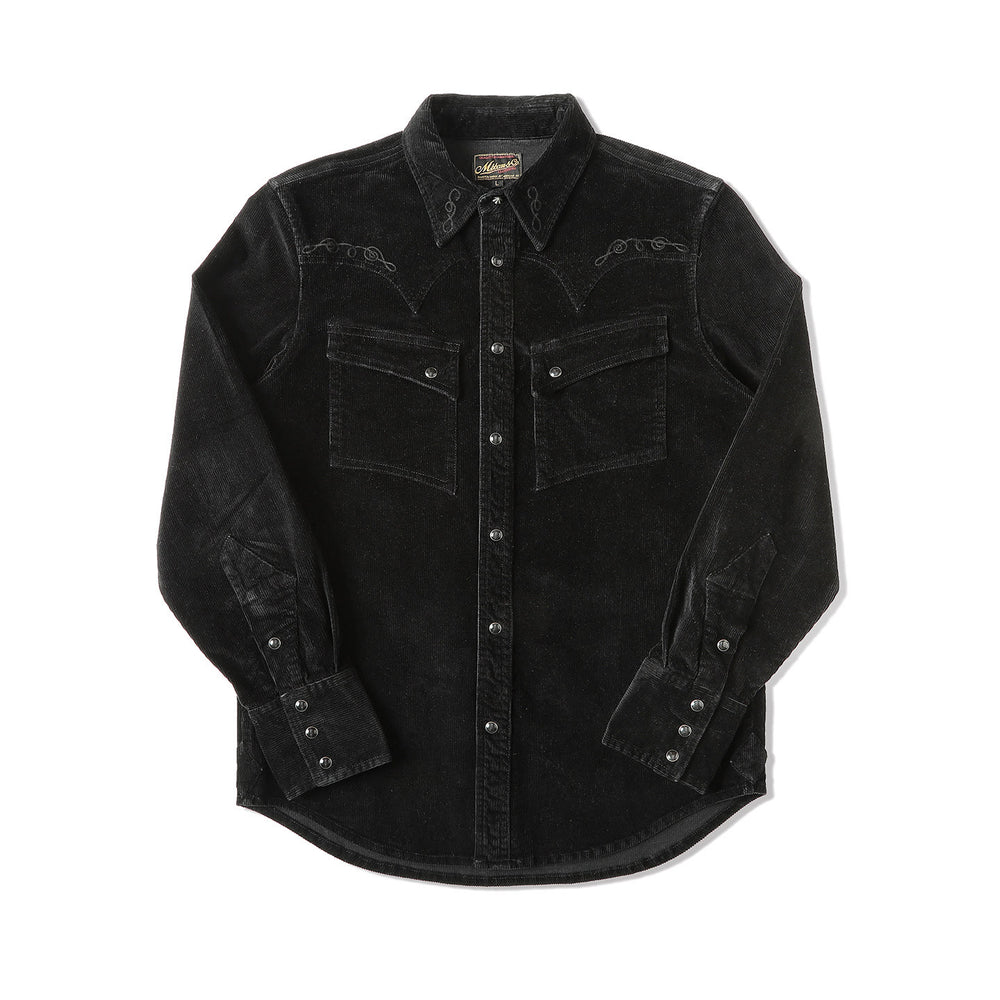 Chemise de cowboy western brodée en velours côtelé noir - Noir - 3XL - image 1