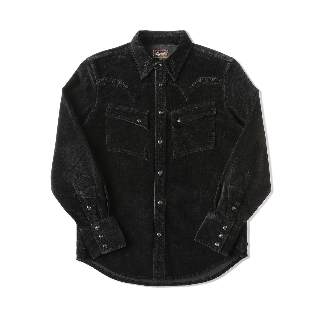 Chemise de cowboy western brodée en velours côtelé noir - Noir - 3XL - image 1