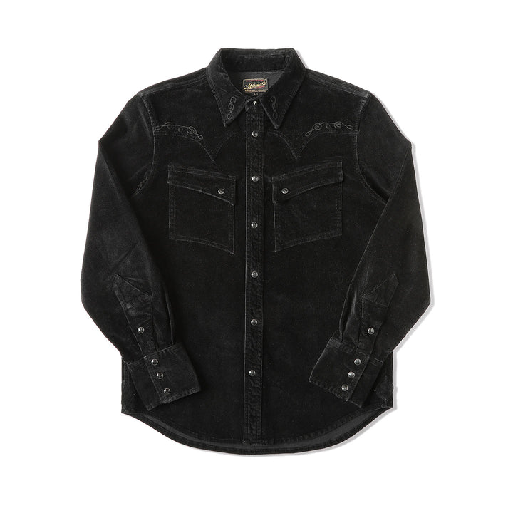 Chemise de cowboy western brodée en velours côtelé noir - Noir - 3XL - image 1
