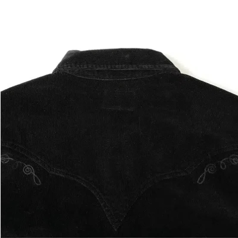 Chemise de cowboy western brodée en velours côtelé noir - image 5
