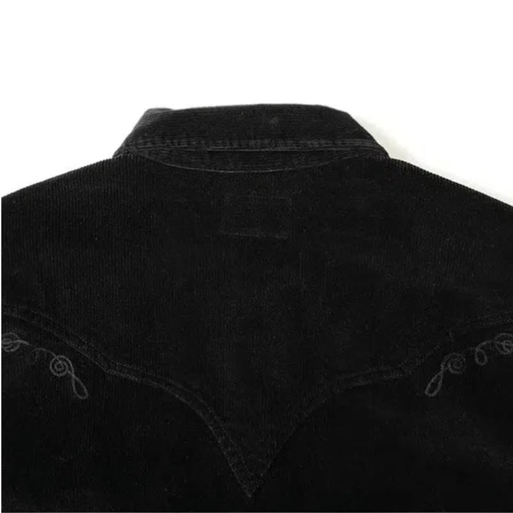 Chemise de cowboy western brodée en velours côtelé noir - image 5