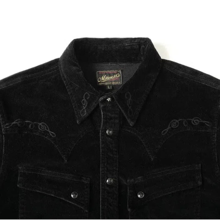 Chemise de cowboy western brodée en velours côtelé noir - image 4