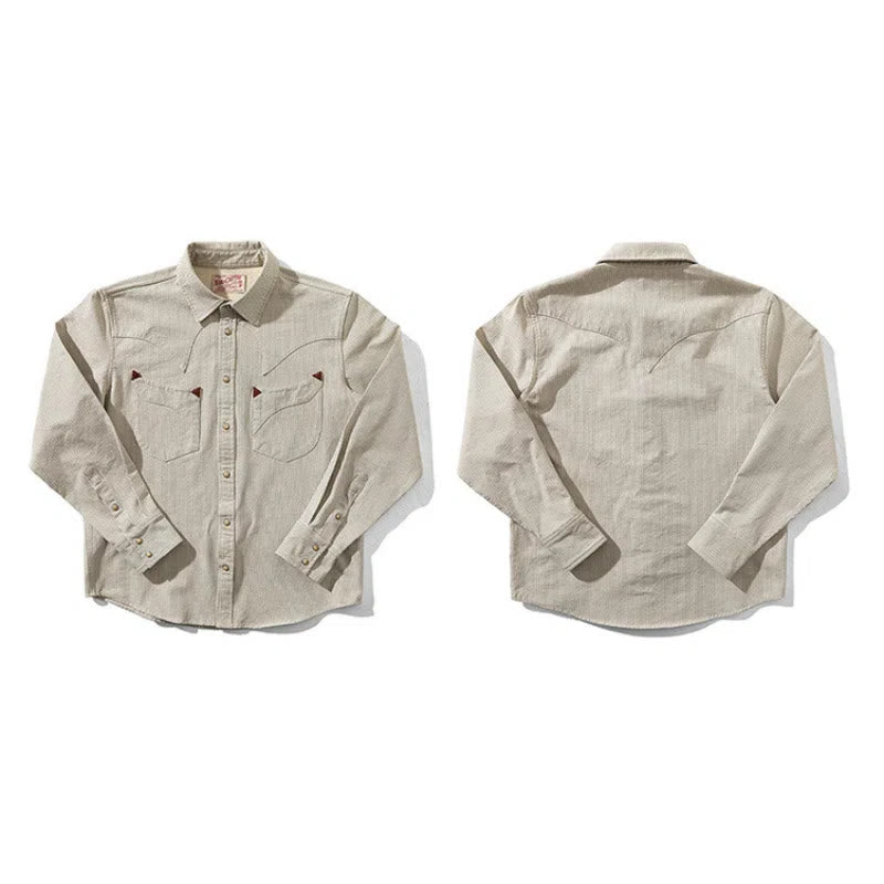 Chemise de cowboy western vintage beige à rayures tissées - image 3