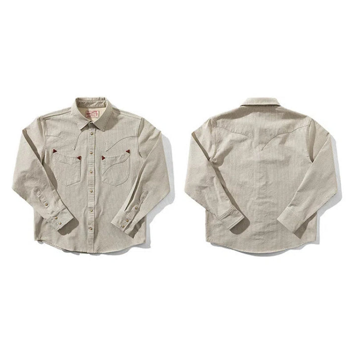 Chemise de cowboy western vintage beige à rayures tissées - image 3