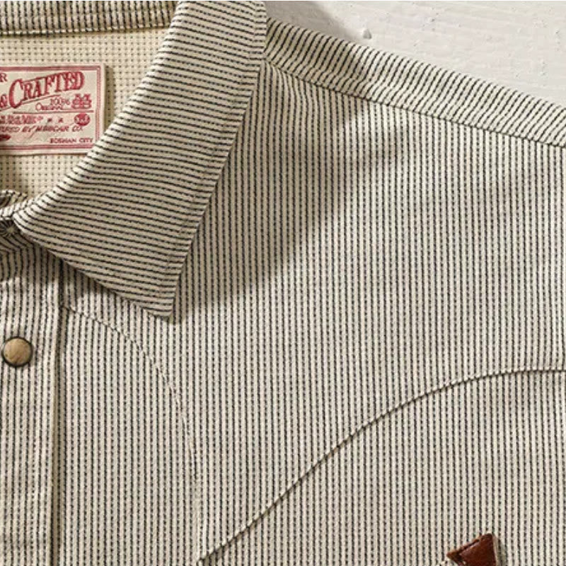Chemise de cowboy western vintage beige à rayures tissées - image 4
