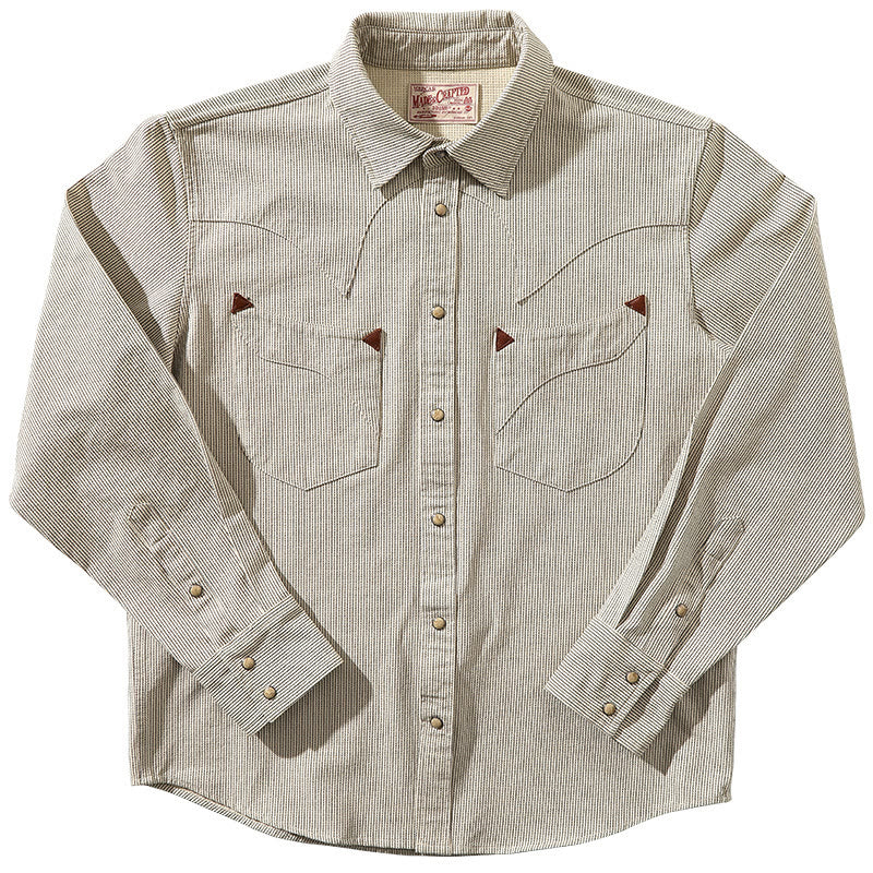 Chemise de cowboy western vintage beige à rayures tissées - Beige - 2XL - image 1