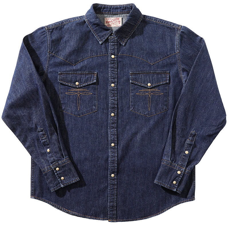 Chemise de cowboy western vintage bleu foncé délavée - Bleu foncé - 3XL - image 1