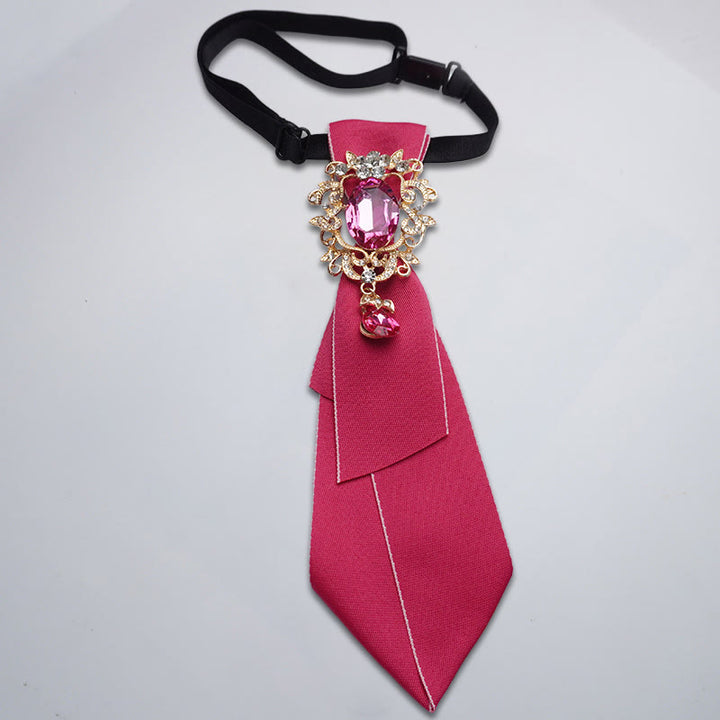 Cravate ajustable pour femme en cristal de couleur unie et diamant - Rouge - image 4