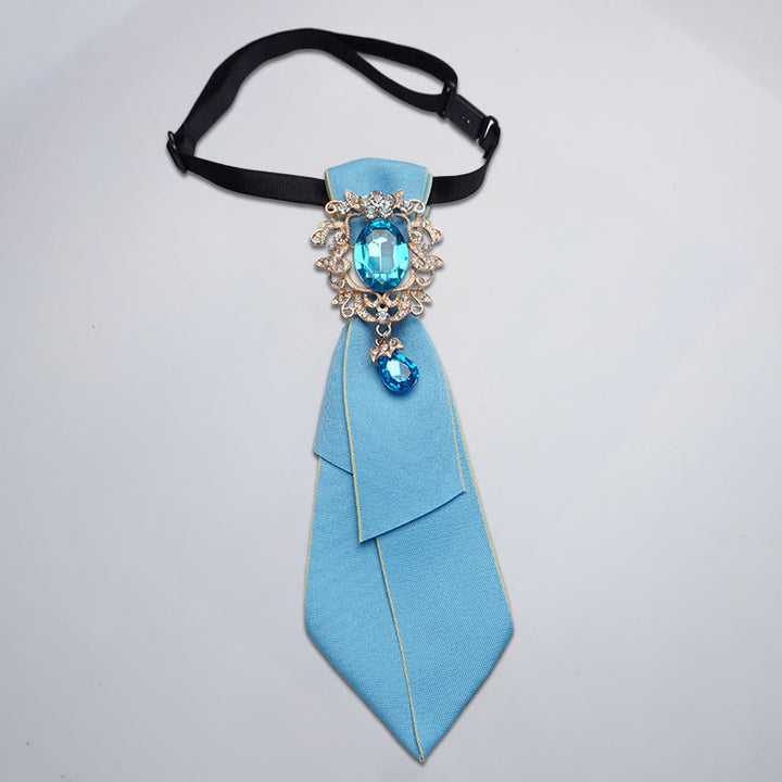 Cravate ajustable pour femme en cristal de couleur unie et diamant - Bleu - image 3