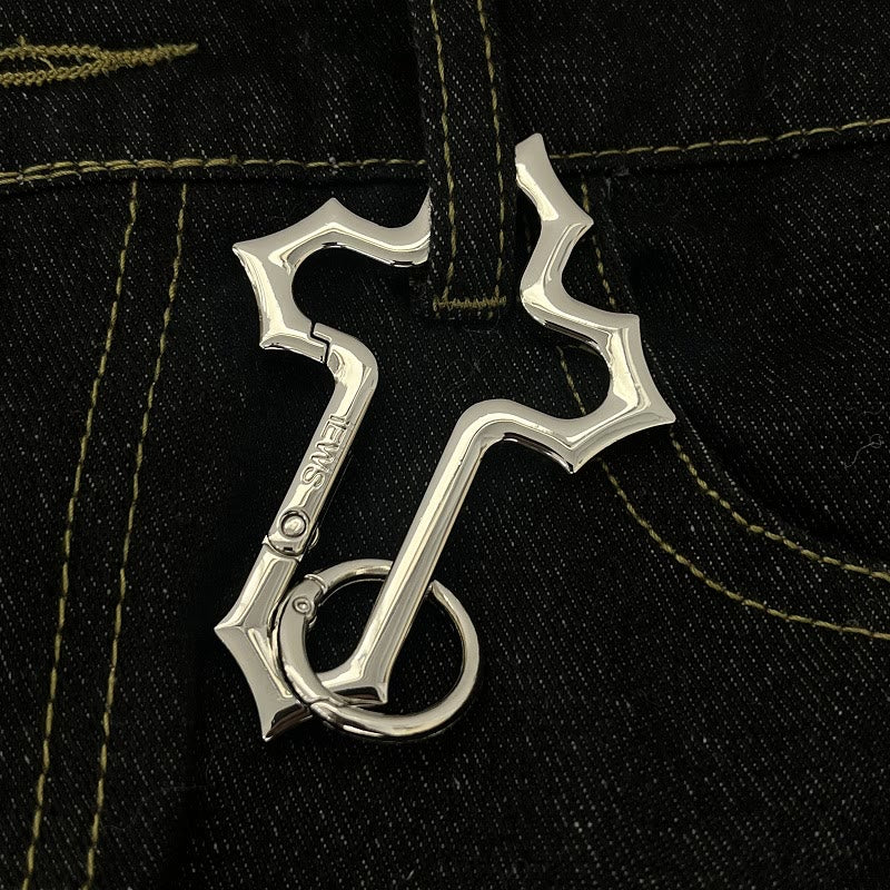 Porte-clés en alliage à motif croisé creux avec anneau - image 0