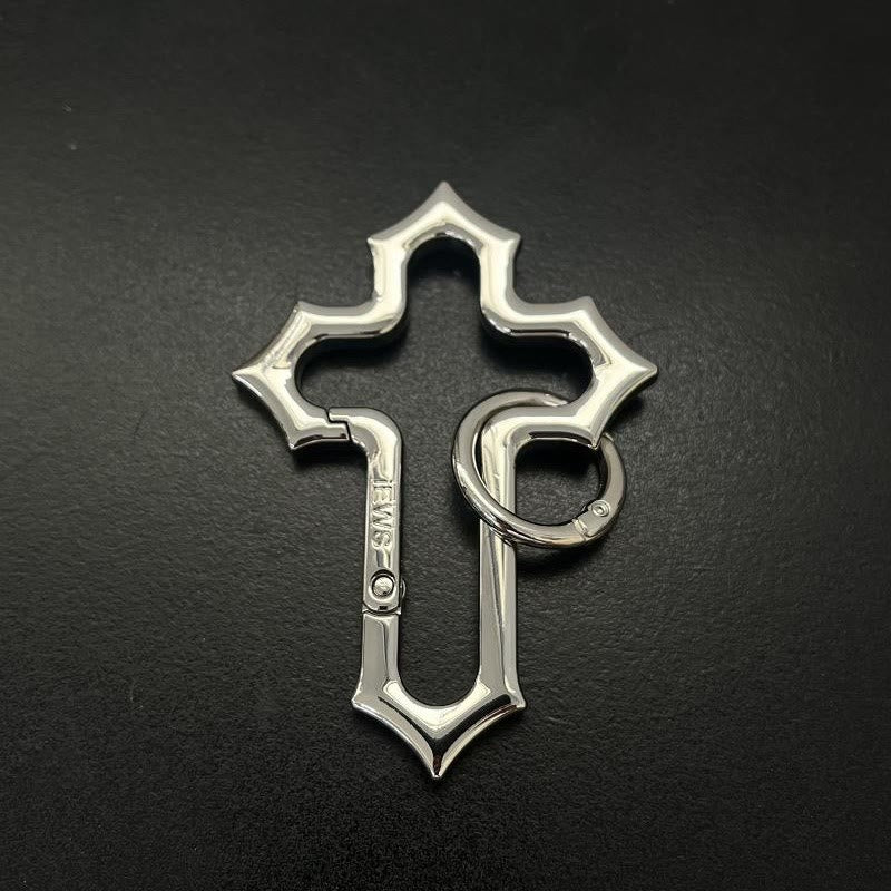 Porte-clés en alliage à motif croisé creux avec anneau - Argent - image 2