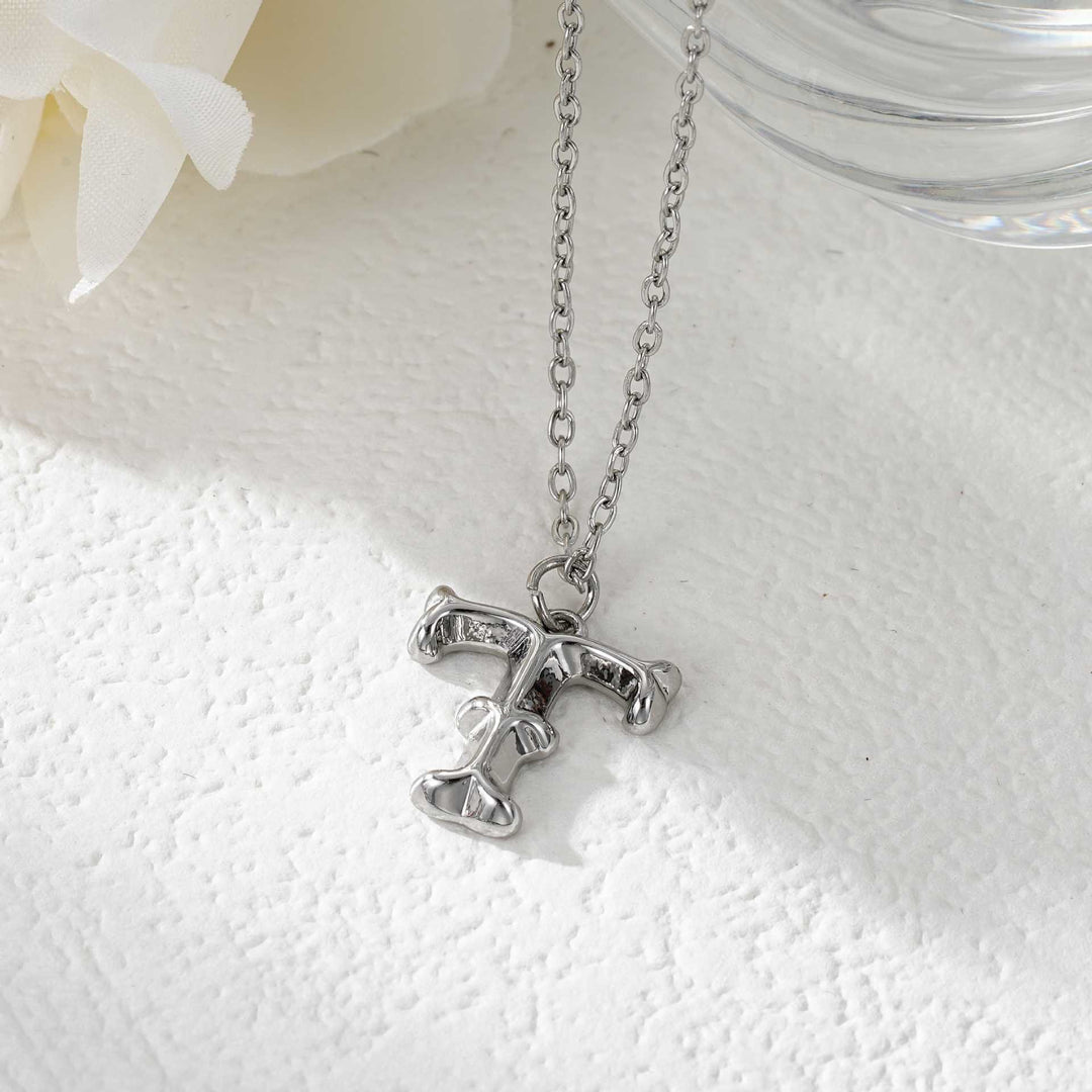 Collier élégant avec pendentif lettre dorée et argentée pour femme - Argent - T - image 47