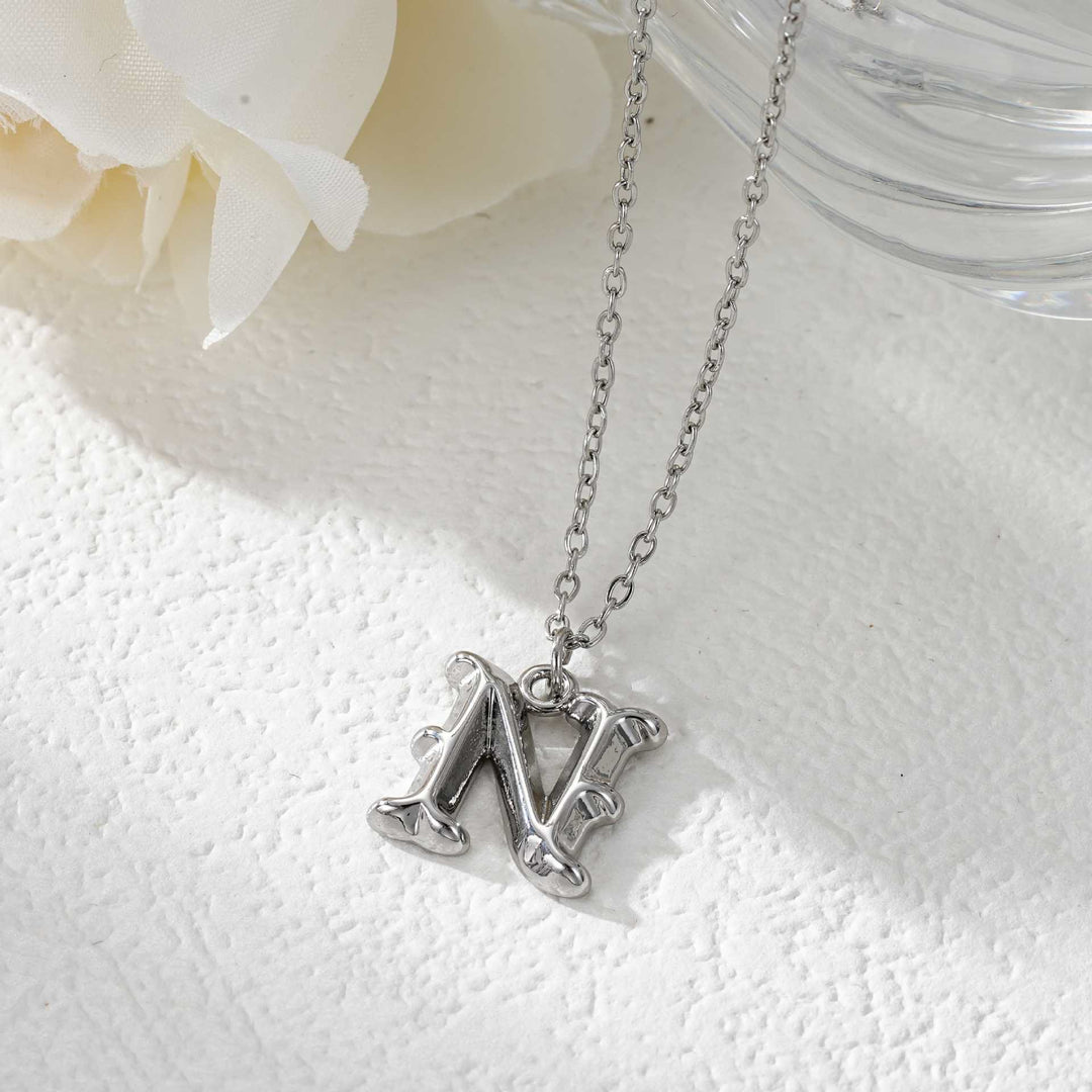 Collier élégant avec pendentif lettre dorée et argentée pour femme - Argent - N - image 41