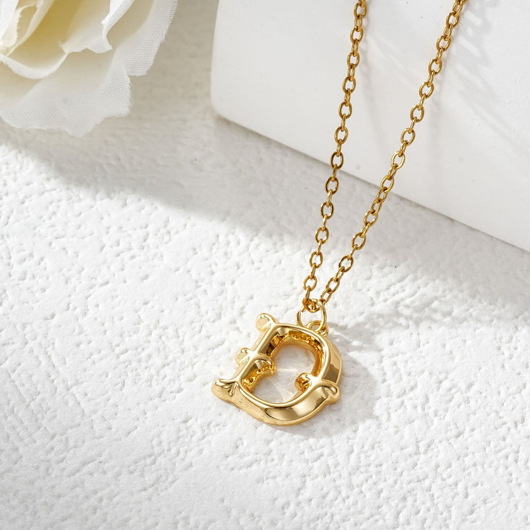 Collier élégant avec pendentif lettre dorée et argentée pour femme - Doré - D - image 5