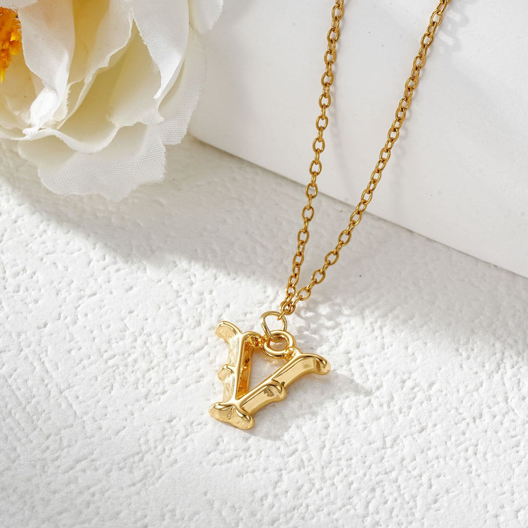 Collier élégant avec pendentif lettre dorée et argentée pour femme - Doré - V - image 23