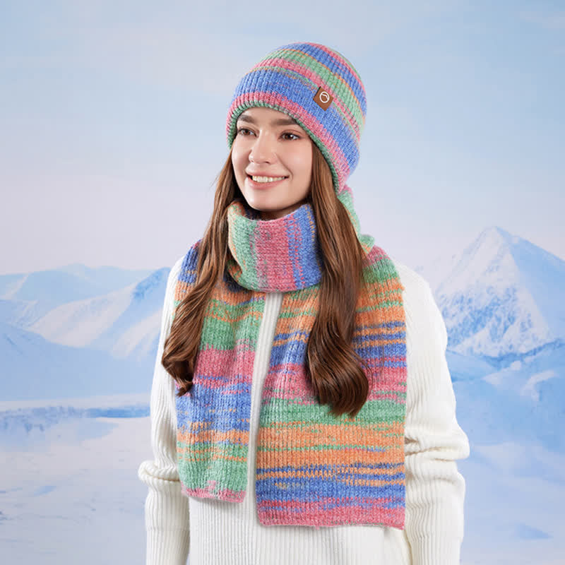 Ensemble de 3 pièces bonnet, écharpe et gants à rayures neutres multicolores - image 1