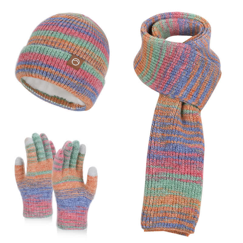 Ensemble de 3 pièces bonnet, écharpe et gants à rayures neutres multicolores - Coloré - Réglable (21 5/8"-23 5/8") - image 0