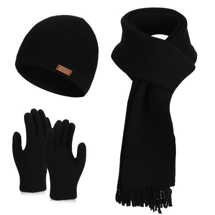 Ensemble de 3 bonnets, écharpes et gants tricotés de couleur unie - Noir - Réglable (21 5/8"-23 5/8") - image 18
