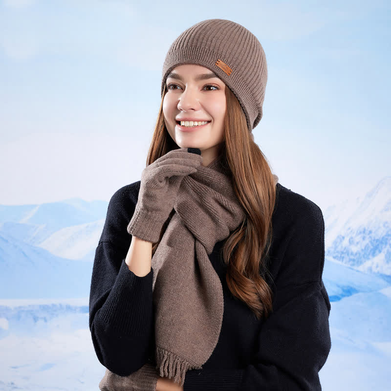 Ensemble de 3 bonnets, écharpes et gants tricotés de couleur unie - image 12