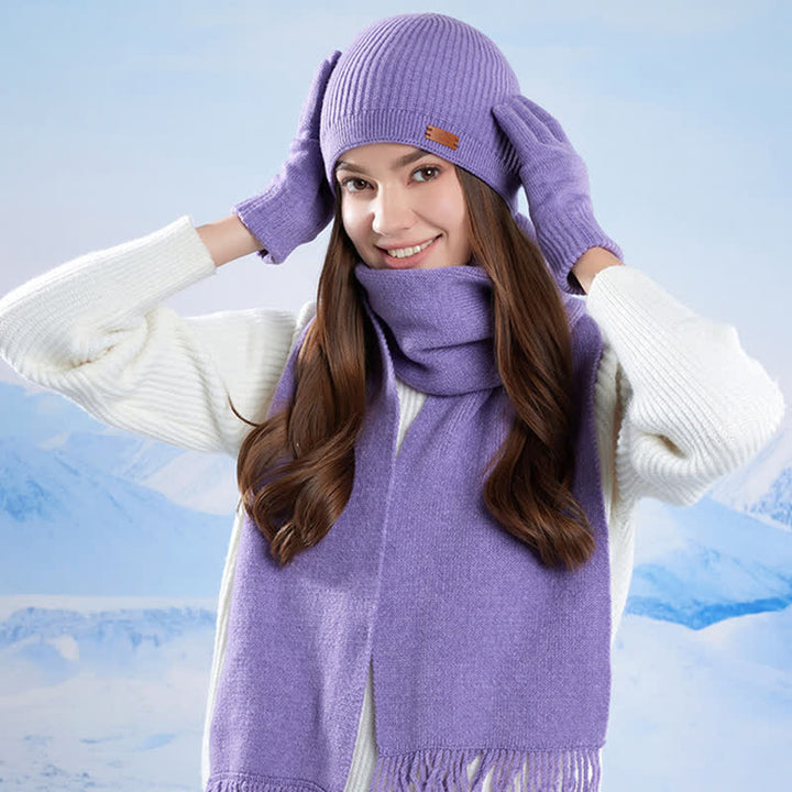 Ensemble de 3 bonnets, écharpes et gants tricotés de couleur unie - image 14