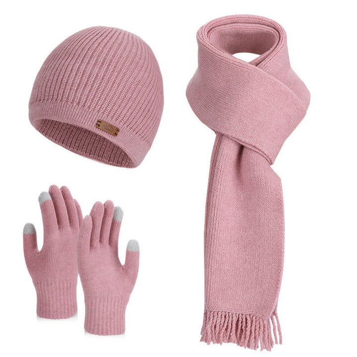 Ensemble de 3 bonnets, écharpes et gants tricotés de couleur unie - Rose - Réglable (21 5/8"-23 5/8") - image 9